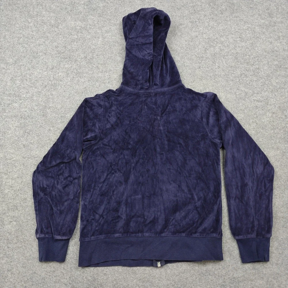 Arizona Jean Company Hoodie Girls 10/12 Blue Velour Full Zip Rhinestone Crown